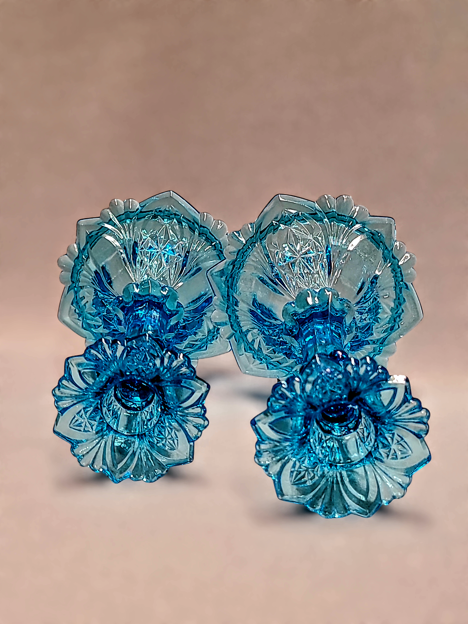 Sinised pressklaasist küünlajalad 2 tk. (1960ndad) - Image 3