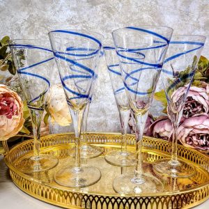 Šampanjapokaalid - sinise spiraaliga käsitööklaasid